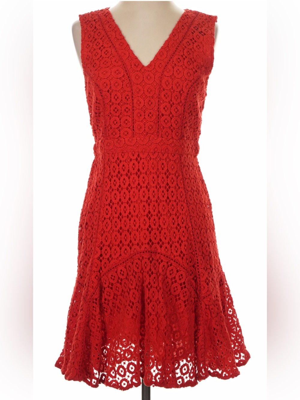 Anthrolpologie San and Soni Red Sleeveless Mini Dress Cotton Crochet Lace Size 4
